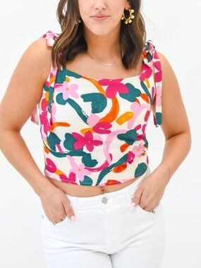 SugarLips Floral Tie Strap Crop Top XS Resort Vacation Bralette Top